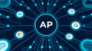 Brand logo with visibility rays to multiple AI platform icons