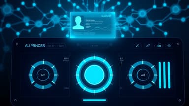 Futuristic AI optimization dashboard with glowing controls and business profile settings