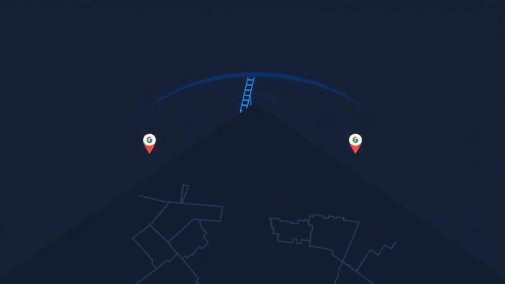 Rooftop silhouette with service area radius and Google Maps pins