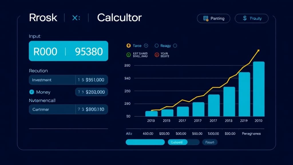 Calculator and financial chart showing local SEO investment versus revenue return with positive ROI growth curve