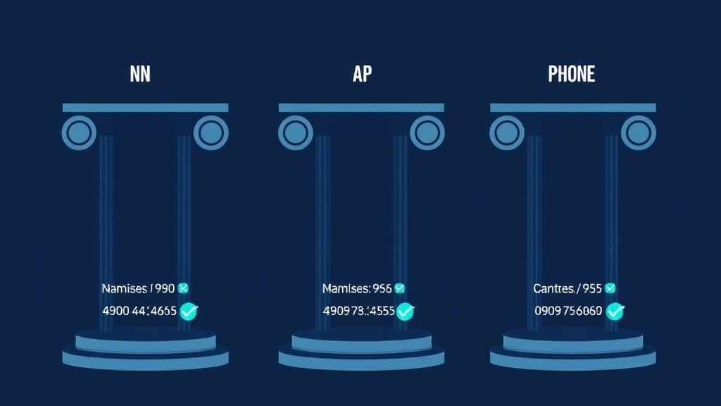 Side-by-side comparison showing consistent vs inconsistent NAP data across business directory listings with checkmarks and X marks
