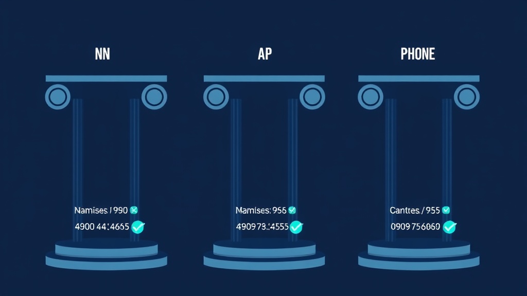 Side-by-side comparison showing consistent vs inconsistent NAP data across business directory listings with checkmarks and X marks